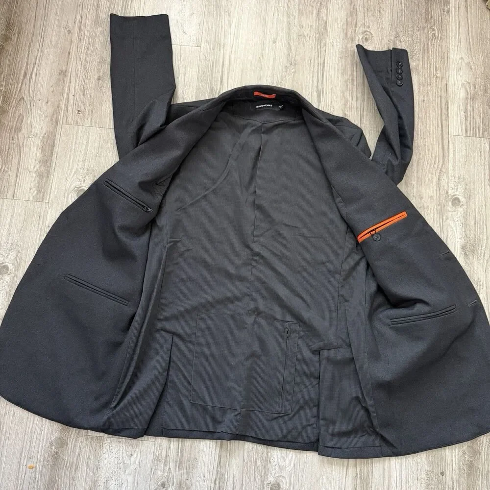 Bluffworks Gramercy Blazer Sport Coat Jacket Men’s 44L Charcoal Gray 2-Button